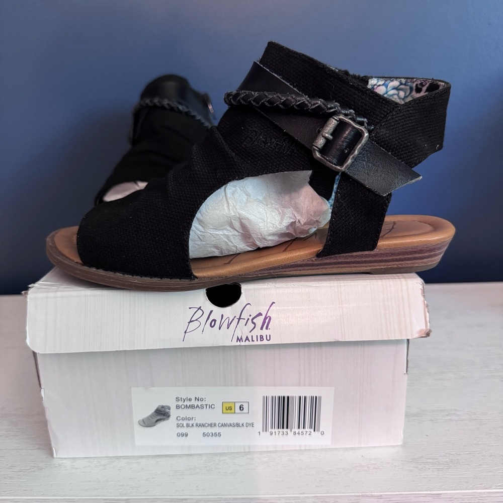Blowfish Bombastic Black Ranch Canvas Sandal Wedge